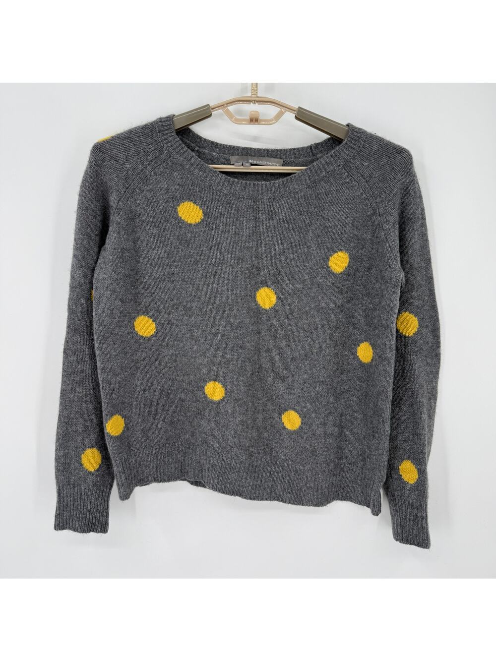 360 Cashmere Womens 100% Cashmere Sweater Polkadot Gray Boxy Size Medium